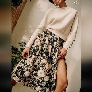 Sezane Alicia Floral Black Midi Skirt size 4